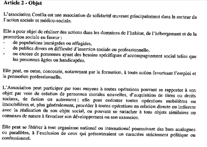Coallia, extrait des statuts 2012